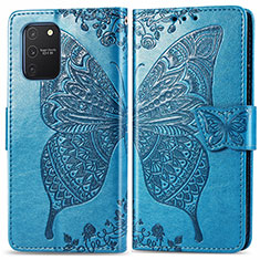 Custodia Portafoglio In Pelle Farfalla Cover con Supporto per Samsung Galaxy A91 Blu