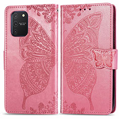 Custodia Portafoglio In Pelle Farfalla Cover con Supporto per Samsung Galaxy A91 Rosa Caldo