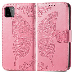 Custodia Portafoglio In Pelle Farfalla Cover con Supporto per Samsung Galaxy F42 5G Rosa Caldo