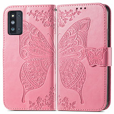 Custodia Portafoglio In Pelle Farfalla Cover con Supporto per Samsung Galaxy F52 5G Rosa Caldo