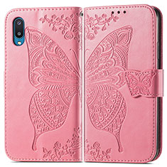 Custodia Portafoglio In Pelle Farfalla Cover con Supporto per Samsung Galaxy M02 Rosa Caldo