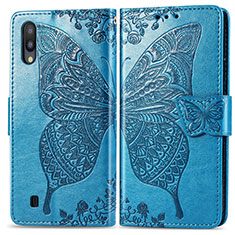 Custodia Portafoglio In Pelle Farfalla Cover con Supporto per Samsung Galaxy M10 Blu