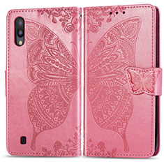 Custodia Portafoglio In Pelle Farfalla Cover con Supporto per Samsung Galaxy M10 Rosa Caldo
