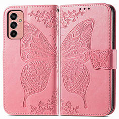 Custodia Portafoglio In Pelle Farfalla Cover con Supporto per Samsung Galaxy M13 4G Rosa Caldo