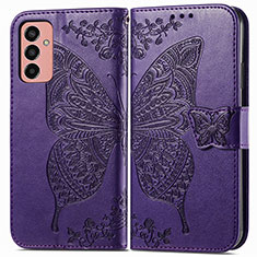 Custodia Portafoglio In Pelle Farfalla Cover con Supporto per Samsung Galaxy M13 4G Viola