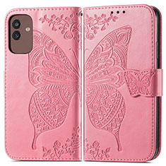 Custodia Portafoglio In Pelle Farfalla Cover con Supporto per Samsung Galaxy M13 5G Rosa Caldo