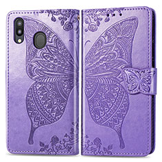 Custodia Portafoglio In Pelle Farfalla Cover con Supporto per Samsung Galaxy M20 Lavanda