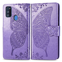 Custodia Portafoglio In Pelle Farfalla Cover con Supporto per Samsung Galaxy M21 Lavanda