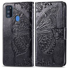 Custodia Portafoglio In Pelle Farfalla Cover con Supporto per Samsung Galaxy M21 Nero