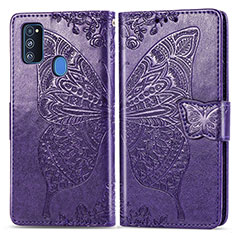 Custodia Portafoglio In Pelle Farfalla Cover con Supporto per Samsung Galaxy M21 Viola
