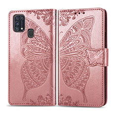 Custodia Portafoglio In Pelle Farfalla Cover con Supporto per Samsung Galaxy M21s Rosa