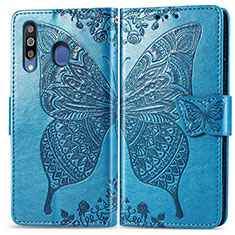 Custodia Portafoglio In Pelle Farfalla Cover con Supporto per Samsung Galaxy M30 Blu