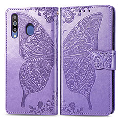 Custodia Portafoglio In Pelle Farfalla Cover con Supporto per Samsung Galaxy M30 Lavanda