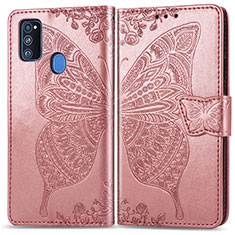Custodia Portafoglio In Pelle Farfalla Cover con Supporto per Samsung Galaxy M30s Rosa