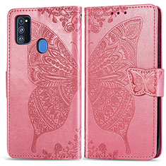 Custodia Portafoglio In Pelle Farfalla Cover con Supporto per Samsung Galaxy M30s Rosa Caldo