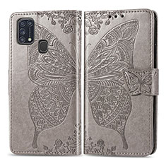 Custodia Portafoglio In Pelle Farfalla Cover con Supporto per Samsung Galaxy M31 Grigio