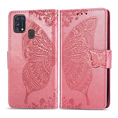 Custodia Portafoglio In Pelle Farfalla Cover con Supporto per Samsung Galaxy M31 Prime Edition Rosa Caldo