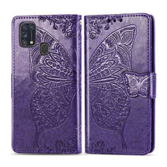 Custodia Portafoglio In Pelle Farfalla Cover con Supporto per Samsung Galaxy M31 Prime Edition Viola