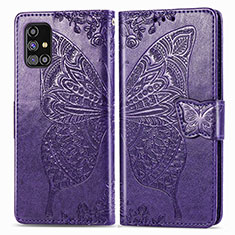 Custodia Portafoglio In Pelle Farfalla Cover con Supporto per Samsung Galaxy M31s Viola