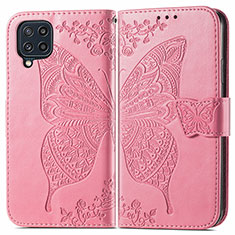 Custodia Portafoglio In Pelle Farfalla Cover con Supporto per Samsung Galaxy M32 4G Rosa Caldo