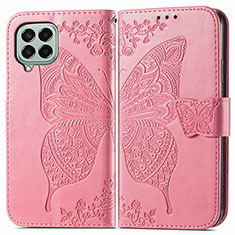 Custodia Portafoglio In Pelle Farfalla Cover con Supporto per Samsung Galaxy M33 5G Rosa Caldo