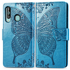 Custodia Portafoglio In Pelle Farfalla Cover con Supporto per Samsung Galaxy M40 Blu