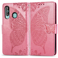 Custodia Portafoglio In Pelle Farfalla Cover con Supporto per Samsung Galaxy M40 Rosa Caldo