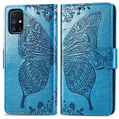 Custodia Portafoglio In Pelle Farfalla Cover con Supporto per Samsung Galaxy M51 Blu