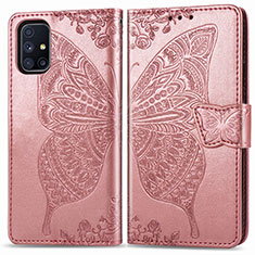 Custodia Portafoglio In Pelle Farfalla Cover con Supporto per Samsung Galaxy M51 Rosa