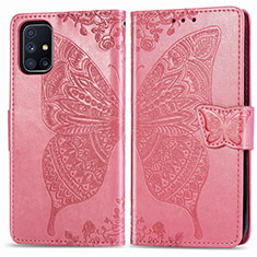 Custodia Portafoglio In Pelle Farfalla Cover con Supporto per Samsung Galaxy M51 Rosa Caldo
