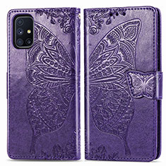 Custodia Portafoglio In Pelle Farfalla Cover con Supporto per Samsung Galaxy M51 Viola