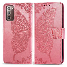 Custodia Portafoglio In Pelle Farfalla Cover con Supporto per Samsung Galaxy Note 20 5G Rosa Caldo