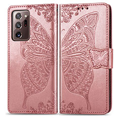 Custodia Portafoglio In Pelle Farfalla Cover con Supporto per Samsung Galaxy Note 20 Ultra 5G Rosa