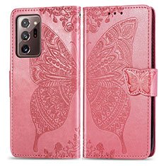 Custodia Portafoglio In Pelle Farfalla Cover con Supporto per Samsung Galaxy Note 20 Ultra 5G Rosa Caldo