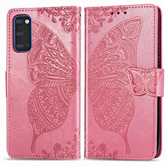 Custodia Portafoglio In Pelle Farfalla Cover con Supporto per Samsung Galaxy S20 5G Rosa Caldo