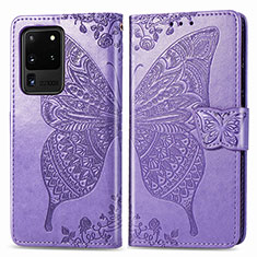 Custodia Portafoglio In Pelle Farfalla Cover con Supporto per Samsung Galaxy S20 Ultra 5G Lavanda