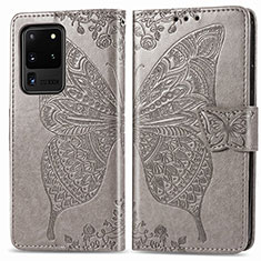 Custodia Portafoglio In Pelle Farfalla Cover con Supporto per Samsung Galaxy S20 Ultra Grigio