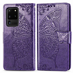 Custodia Portafoglio In Pelle Farfalla Cover con Supporto per Samsung Galaxy S20 Ultra Viola