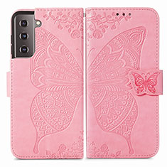 Custodia Portafoglio In Pelle Farfalla Cover con Supporto per Samsung Galaxy S21 5G Rosa Caldo