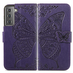 Custodia Portafoglio In Pelle Farfalla Cover con Supporto per Samsung Galaxy S21 FE 5G Viola