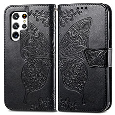 Custodia Portafoglio In Pelle Farfalla Cover con Supporto per Samsung Galaxy S21 Ultra 5G Nero