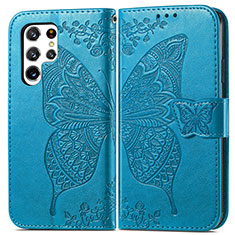 Custodia Portafoglio In Pelle Farfalla Cover con Supporto per Samsung Galaxy S22 Ultra 5G Blu