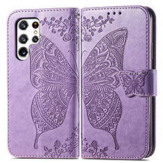 Custodia Portafoglio In Pelle Farfalla Cover con Supporto per Samsung Galaxy S22 Ultra 5G Lavanda