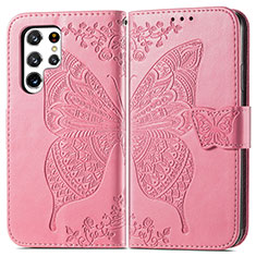 Custodia Portafoglio In Pelle Farfalla Cover con Supporto per Samsung Galaxy S23 Ultra 5G Rosa Caldo