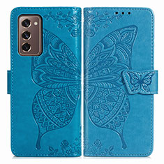 Custodia Portafoglio In Pelle Farfalla Cover con Supporto per Samsung Galaxy Z Fold2 5G Blu