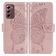 Custodia Portafoglio In Pelle Farfalla Cover con Supporto per Samsung Galaxy Z Fold2 5G Rosa