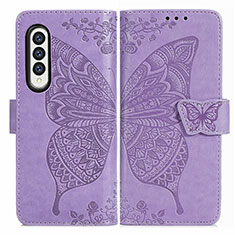 Custodia Portafoglio In Pelle Farfalla Cover con Supporto per Samsung Galaxy Z Fold3 5G Lavanda