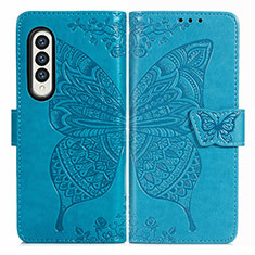 Custodia Portafoglio In Pelle Farfalla Cover con Supporto per Samsung Galaxy Z Fold4 5G Blu