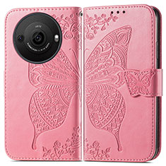 Custodia Portafoglio In Pelle Farfalla Cover con Supporto per Sharp Aquos R8 Pro Rosa Caldo