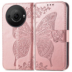 Custodia Portafoglio In Pelle Farfalla Cover con Supporto per Sharp Aquos R8s Pro Oro Rosa